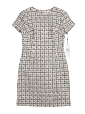 Calvin Klein Jacquard Tweed Shift Dress Houndstooth Pink Size 6 NWT